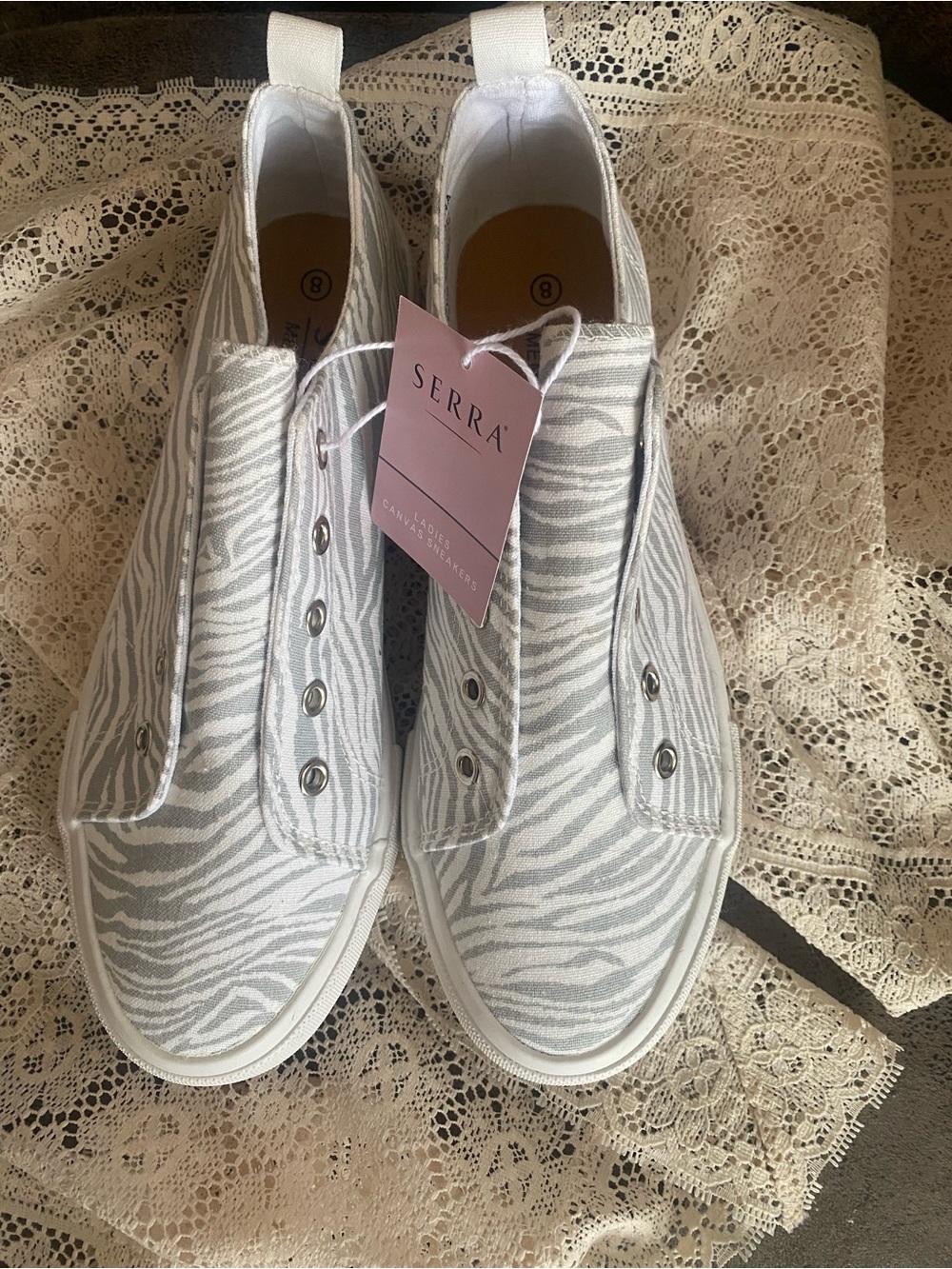 Serra White & Light Gray Zebra-Print Slip-On Canvas Sneakers